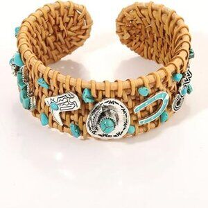 Seashell Rattan Cuff Bracelet Western Cowgirl Boot Rattan Bangle Straw Wicker